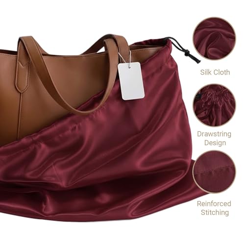 Q&J Fabric Co. 6 Pack Satin Dust Bags for Purses and Handbags - Purse Storage Organizer with Drawstring, Dustproof Travel Storage Pouches for Handbags, Shoes, Boots & Clothes (15.7"x19.7", Burgundy) - color: Burgundy, size: 15.7"x19.7"