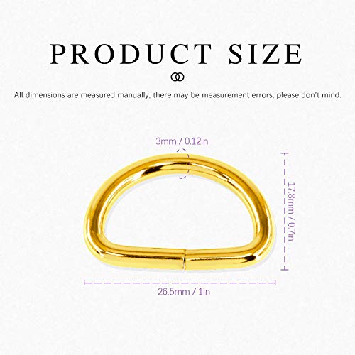 Swpeet 150Pcs 3/4 Inch - 20mm Gold Multi-Purpose Metal D Ring Semi-Circular D Ring for Hardware Bags Ring Hand DIY Accessories (Gold, 3/4 Inch) - color: Gold, size: 3/4 inch