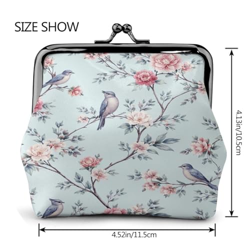 Kiss-lock Coin Purse for Women Change Purses Cute Small Coin Pouch Tiny Coin Wallet (Blue Birds Floral) - color: Blue Birds Floral