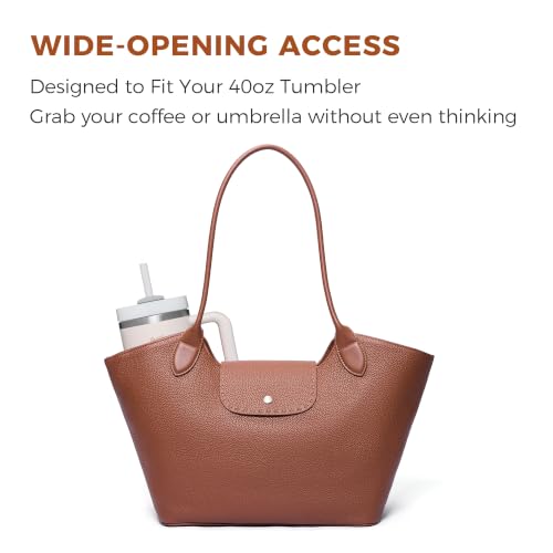 Genuine Leather Tote Bag for Women Minimalist Roomy Shoulder Purse - color: Brown