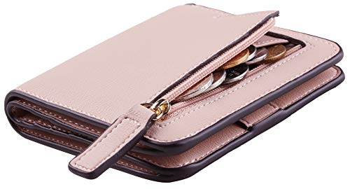 Toughergun Women’s Small Slim Leather Wallet with RFID Protection, Compact Bifold Mini Purse with Clear ID Window - color: 08 ReNapa Pink Champagne
