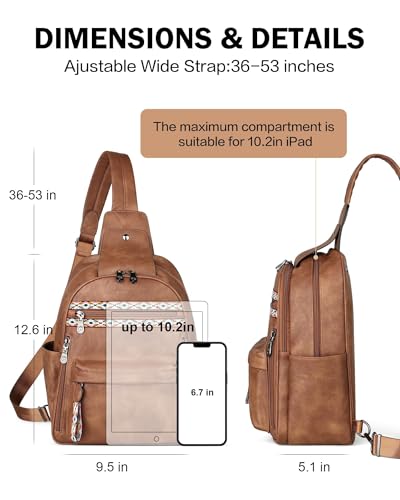 Large Sling Bag for Women, Designer 10L Leather Crossbody Purse | Anti Theft Sling Backpack, RFID Fanny Packs for Travel, Ideal for Vacation Walking Daily Errands - color: 1 Brown Retro Style