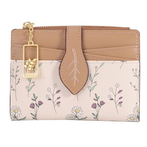 YINHEXI Women’s Wallet, Compact and Small Bifold PU Leather Card Holder, Mini Purse with Coin Pocket for Ladies, Girls (Leaf Khaki) - color: Leaf Khaki