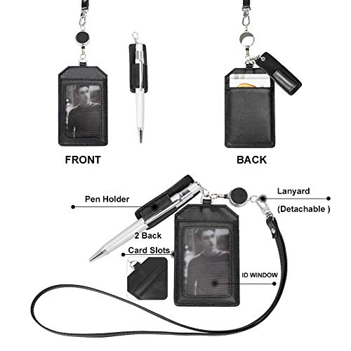 Office Badge Holder - Boshiho Genuine Leather Credit ID Card Holder with Stretch Neck Lanyard Vertical Style (Wine) - color: Wine