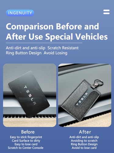 Frins PU Leather Key Card Holder Case Compatible with Tesla Model 3 and Model Y，Key Protector Cover Accessories Including Key Chain
