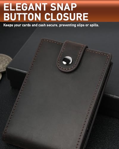 LIUGX Mens Wallet Set with Keychain, Slim Bifold Leather, 20 Cash, 12 Card - color: Crazy Horse Mocha Brown
