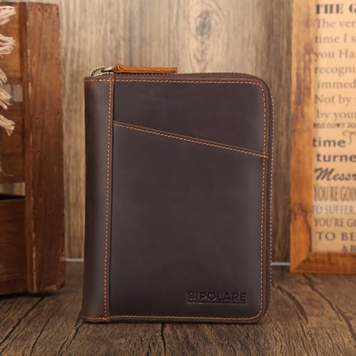 Polare Full Grain Leather Dual Passport Wallet and RFID Blocking Bifold Passport Cover Travel Document Organizer Holder 2 Passports (Dark Brown)