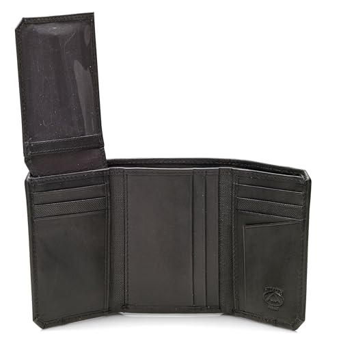 Stealth Mode RFID Blocking Leather Trifold Wallet for Men – Mens Trifold Leather Wallet with Flip Up ID Window, 11 Card Slots, Hidden Pockets, Divided Billfold – Gift Box Included (Black Crunch) - color: Black Crunch
