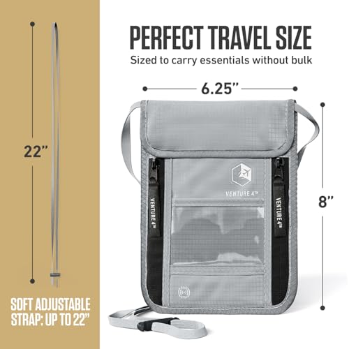 VENTURE 4TH Travel Neck Wallet, RFID Blocking Passport Holder - Silver - color: Silver