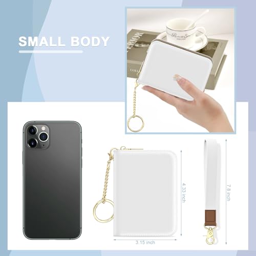 Credit Card Holder, Small RFID Wallet Slim Leather Card Organizer Case - color: A-White, size: Wrist Strap