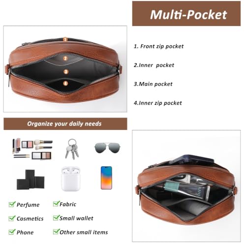 TANTOMI Small Crossbody Bag for Women, Vegan Leather Handbags Shoulder Bag for Travel, Cross Body Purse with Adjustable Strap - color: Brown