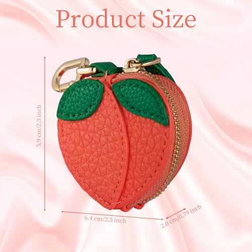Fruit Coin Purse Bag Charm Keychain, Mini Charm Kawaii Leather Coin Purse Pouch Holder for Airtag Handbag Tote Wallet - color: Peach