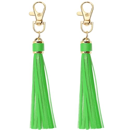 PENTA ANGEL 2Pcs 5.9'' Large PU Leather Tassel with Lobster Swivel Keychain Pendant for Handbag Backpack Jewelry Making (Green) - color: Green