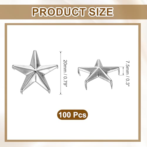 uxcell 100Pcs Metal Star Studs Claw, 20mm 5-Claw Punk Studs Rivets Spikes Nail Head Leather Rivets for DIY Crafts Clothing Leathercraft Bag Shoes, Silver - color: Silver, size: 20mm