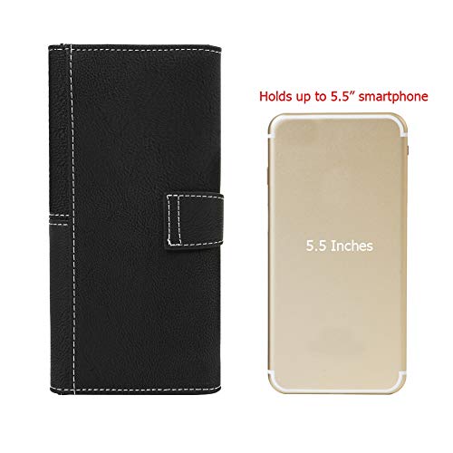 Women's Vegan Leather 17 Card Slots Card Holder Long Big Bifold Wallet - color: Black