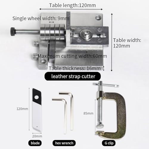 WUTA Leather Strip Cutting Machine Leather Strap Cutter 60MM Leather Belt Cutting Machine with G-Clamps, 10 Blades, and 2 Wrenches