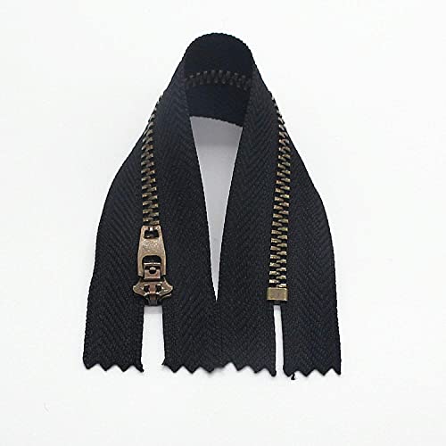 Leekayer 3# Jeans Zipper 4 Inch Antique Brass Metal Zipper 10cm Close End Zippers 6pcs,(Black-Brass) - color: Black tape-Brass teeth, size: 4"