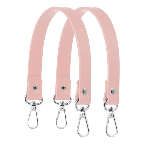 YELARXI Leather Purse Strap Replacement PU Short Bag Handles with Silver Lobster Buckles, 13 Inch Length Fit for Handbags Shoulder Bag Accessories - Rectangle (2Pack, Pink) - color: Pink/Gold, size: 13 inches