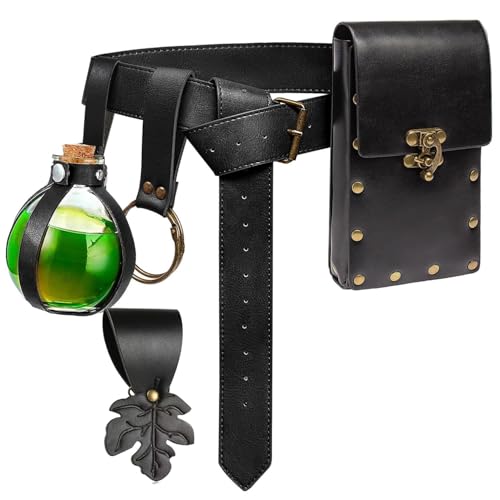 SUMGOGO Retro Belt Pouch Waist Bag Womens Fanny Pack Cellphone Holder Steampunk Medieval Renaissance Purse Costume Accessory - color: Bottle-black