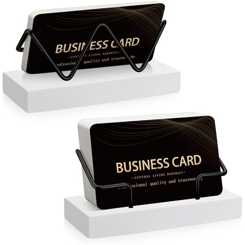 2 Pieces Wood Business Card Holder for Desk,White, Black | Wooden Holders with Metal Stand, Office Desktop Organizer, Card Reception Display, Vertical Easy Access Design - color: White, Black