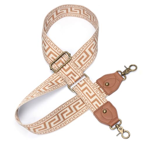 Purse Strap Replacement Crossbody Adjustable Bag Strap Retro Jacquard Embroidery Wide Shoulder Strap for Women Handbags - color: Brown and White Maze