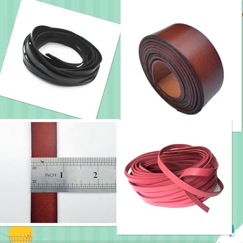 Glory Qin 5 Yards 10mmx2mm Genuine Cow Hide Flat Leather Strip, 10mm Wide Real Leather Craft for Jewelry Making LeatherRush (Black) - color: Black