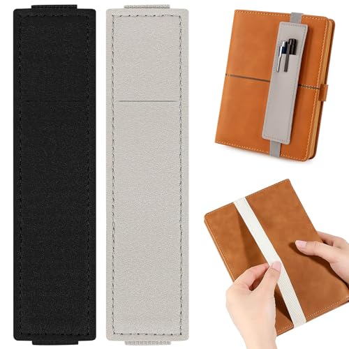 Tokusatsu 2 Pack Pen Holder for Notebook & Bible | Elastic Sleeve, PU Leather Pen Pouch for Notebooks, Planners, Journals & Bibles, Black Gray - color: Black Gray