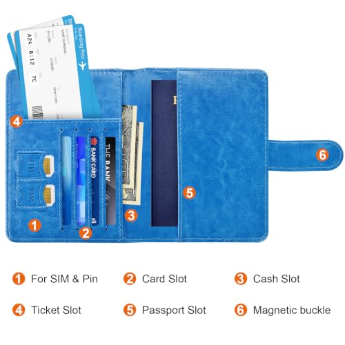Eoehro Passport Holder for Travel Essentials, Passport Wallet Cover Case for Travel Must Haves Accessories,Passport Book Holders for Women and Men(blue) - color: blue, style: Magnetic Clasp