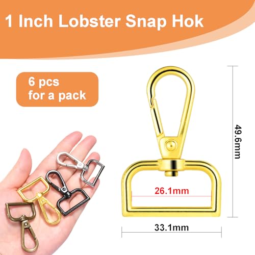 1 Inch Metal Swivel Snap Hooks, 6 Pack Lobster Claw Clasps for Keychains Purse Hardware Bag Making Lanyard Hooks(Gold) - color: 6pcs Gold