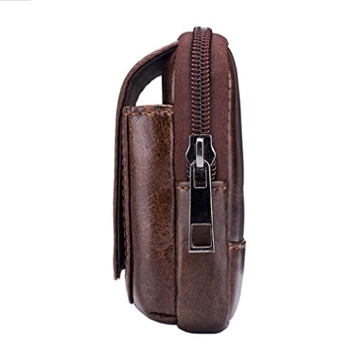 Leather Phone Belt Bag Holster Pouch for Men Loop Flip Coin Purse Case Cell Phone Waist Pack Pouch Case - color: #01brown