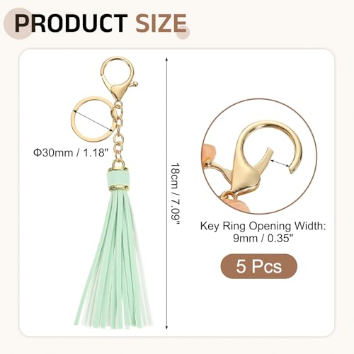 uxcell Leather Keychain Tassels, Women Tassel Bag Charm with Lobster Clasp Key Ring for Handbag Purse - color: Light Green