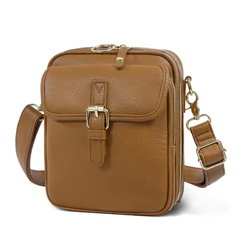 Vintage Messenger Bag,Womens Large Capacity Crossbody Leather Bags,Mini Shoulder Sling Pouch with Card Slots(6.1x3x8 inch) - color: Brown, size: 6.1x3x8inch