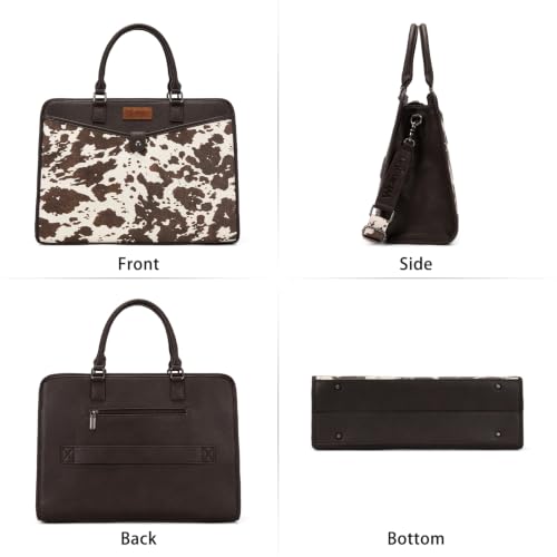 Wrangler Laptop Tote Bag for Women Fits 15.6 In Laptop for Travel and Work | Multi-compartment Organizer, Detachable Adjustable Shoulder Strap, Scratch-resistant Waterproof，Metal Feet on the Base - color: Cow-coffee