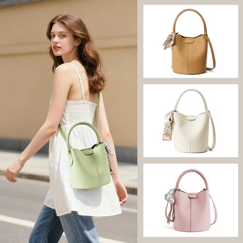Mini Bucket Bags for Women, Vegan Leather Small Crossbody Purse with Removable Straps Trendy Top Handle Shoulder Straps - color: Green