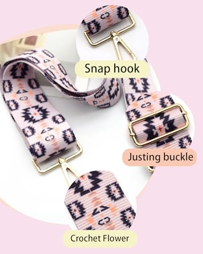 Embroidered Purse Straps Replacement Crossbody Wide Adjustable Bag Straps | Thick Purse Strap for Crossbody Bags,Extra Long Strap,Cross Body Straps for Handbags,Bag Straps for Tote Bags,Shoulder Straps - color: Pink 1