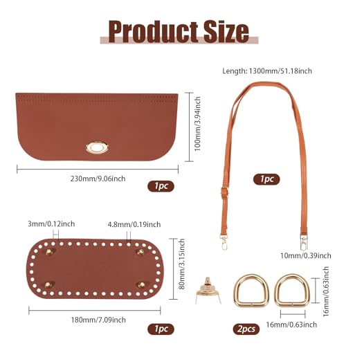 beinkmake PU Leather Purse Crochet Set, Coffee Oval Bag Bottom with Flap Cover and Adjustable Shoulder Strap, DIY PU Leather Bag Knitting Set for Handbag, Purse and Crossbody Bags Making - color: Coffee