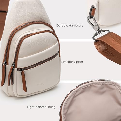 Alldaily Large Sling Bag for Women Crossbody Purse Leather Fashionable Trendy Chest Bag for Travel, Fanny Pack (White) - color: White With Brown