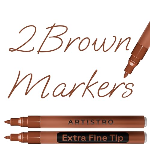ARTISTRO Brown Acrylic Paint Markers - 0.7mm Extra Fine-Tip - Set of 2 - color: Brown