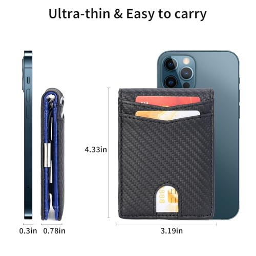 FALAN MULE Mens Wallet with Money Clip RFID Blocking Minimalist Front Pocket Wallets for Men Slim Bifold Card Holder - color: Oa-Black with blue