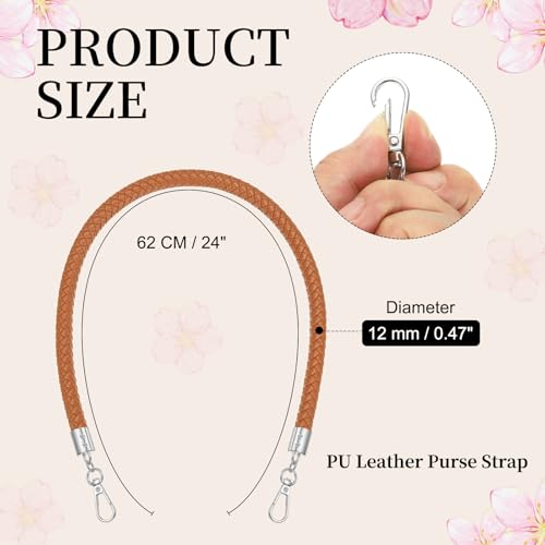 PATIKIL Braided Purse Straps 62cm / 24", PU Leather Handbag Handles Replacement with Silver Buckle for DIY Purse Handbag Tote Making Accessories, Light Brown - color: Light Brown, size: 24 Inch