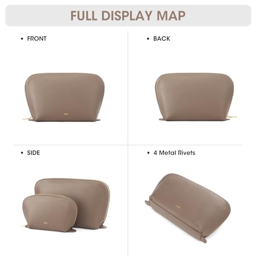 Kattee Leather Makeup Bag for Women, Medium, Khaki - color: Khaki, size: 1-Pack, Medium