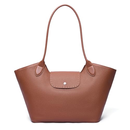Genuine Leather Tote Bag for Women Minimalist Roomy Shoulder Purse - color: Brown