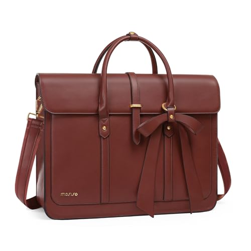 MOSISO Laptop Bag for Women, 15-15.6 inch PU Leather Laptop Shoulder Bags - color: Brown, size: 16 inch