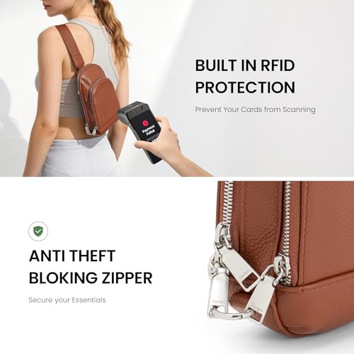 befen Genuine Leather Sling Bag for Women, Anti Theft Crossbody Chest Bags | Leather Fanny Packs for Travel with RFID Card Slots for Daily Travel - color: Brown