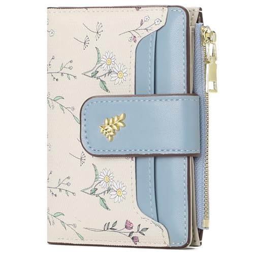 GAEKEAO Wallet Women Small RFID Vegen Leather Card Holder for Women | Compact leather wallet, credit card holder, RFID protection, ID window, coin pocket, lightweight travel purse - color: Blue