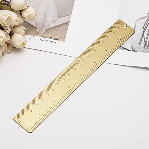 8 Inch Brass Ruler, Ideal for Carpenters, Sewers, Students, Modern Design, Solid Brass Construction