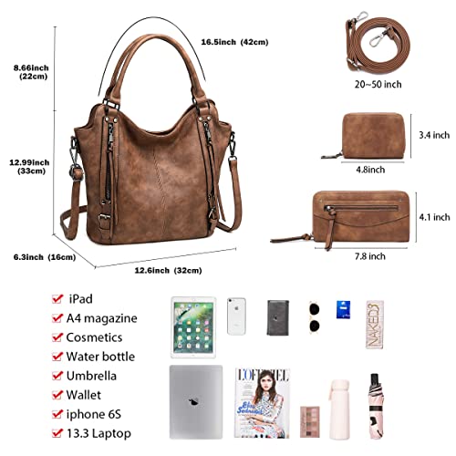 lapsting Hobo Bags for Women Handbags Purse Ladies Boho Shoulder Bag Crossbody Purses Faux Leather - color: I - 15inch Brown - Black Metal