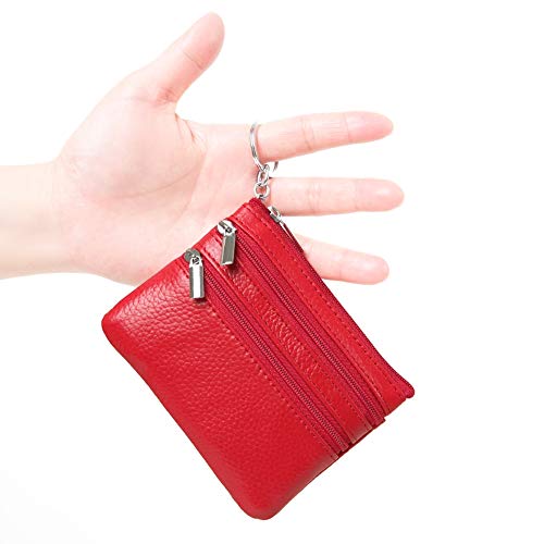 Women Genuine Leather Coin Purse Small Keychain Change Wallet - color: Red, size: One Size