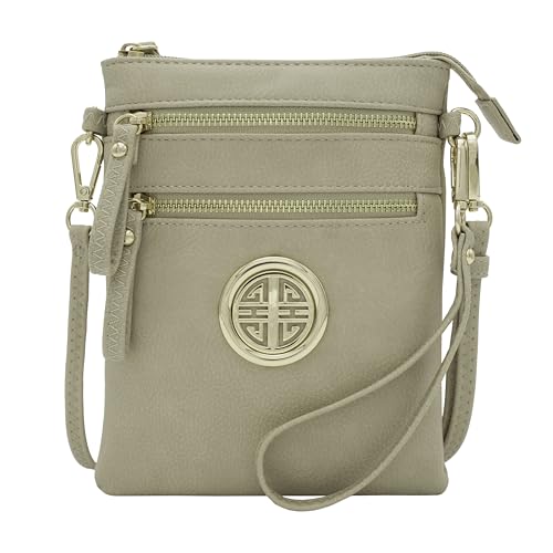 Small Multi Zipper Pockets Crossbody Bag with Detachable Wristlet - color: Brick