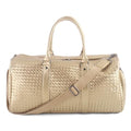 Weekender Bags for Women Woven Leather Travel Duffle Bag Gym Tote (Gold) | Carry On Bag for Men with Shoe Compartment Dry and Wet Separation - color: Gold